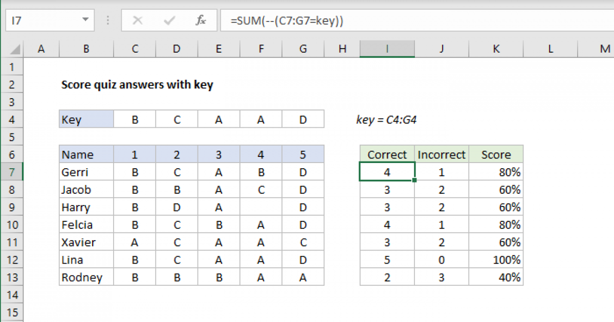 score-quiz-answers-with-key-excel-formula-exceljet